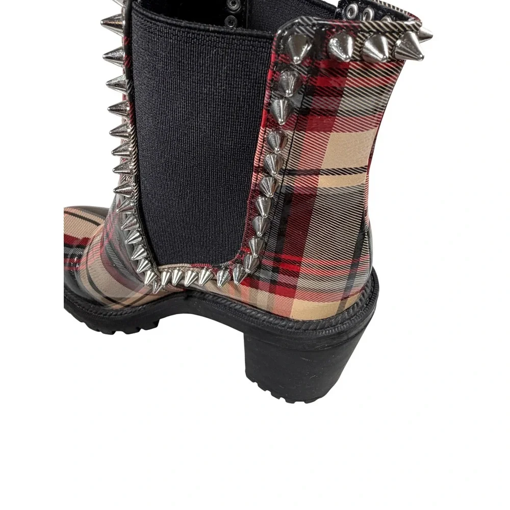 Jessica Simpson DEMMIE Plaid Studded Chelsea Booties Women 8M Spike Lug Sole